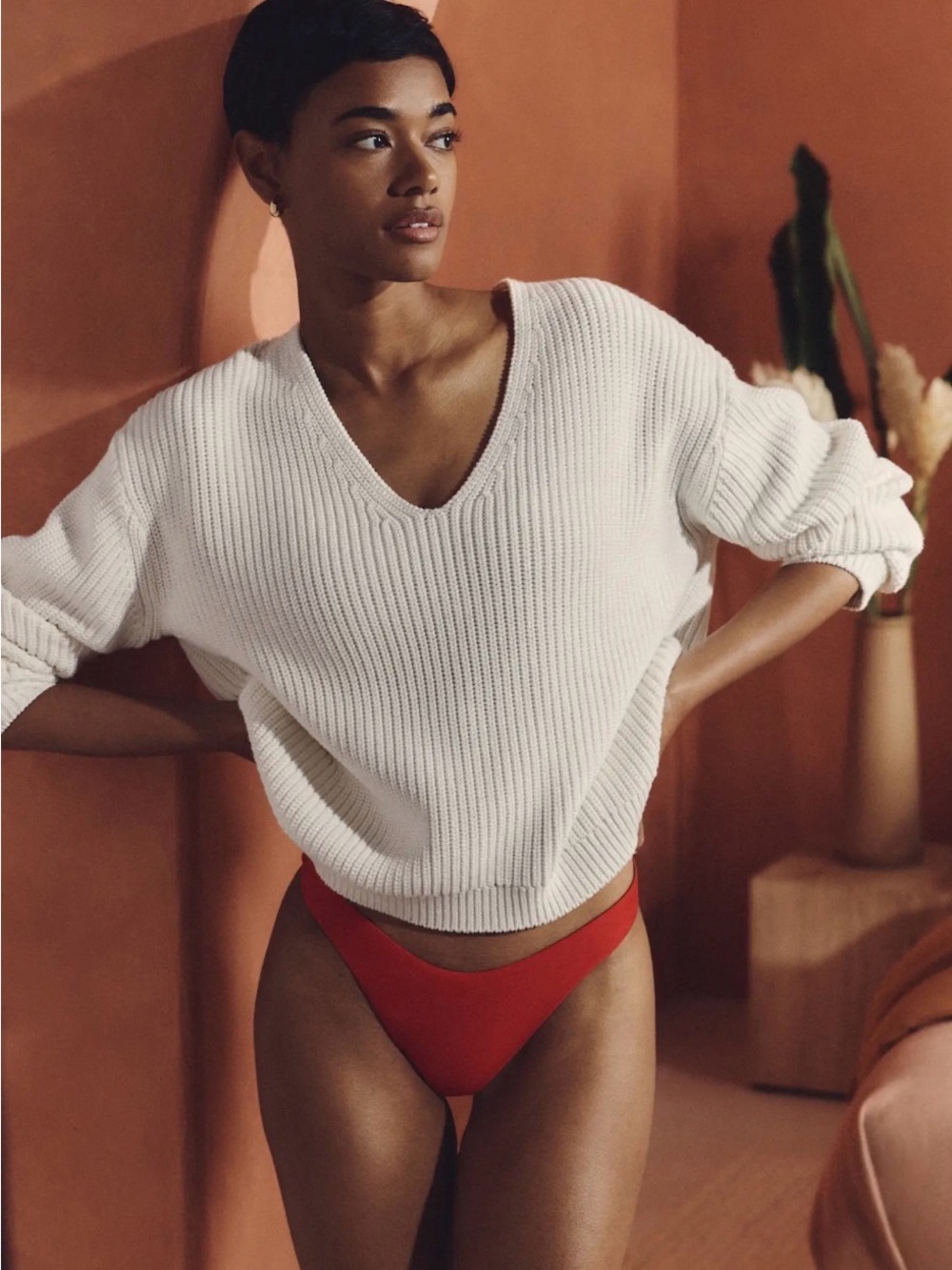 100% Organic Cotton Fisherman V-Neck Sweater XS
